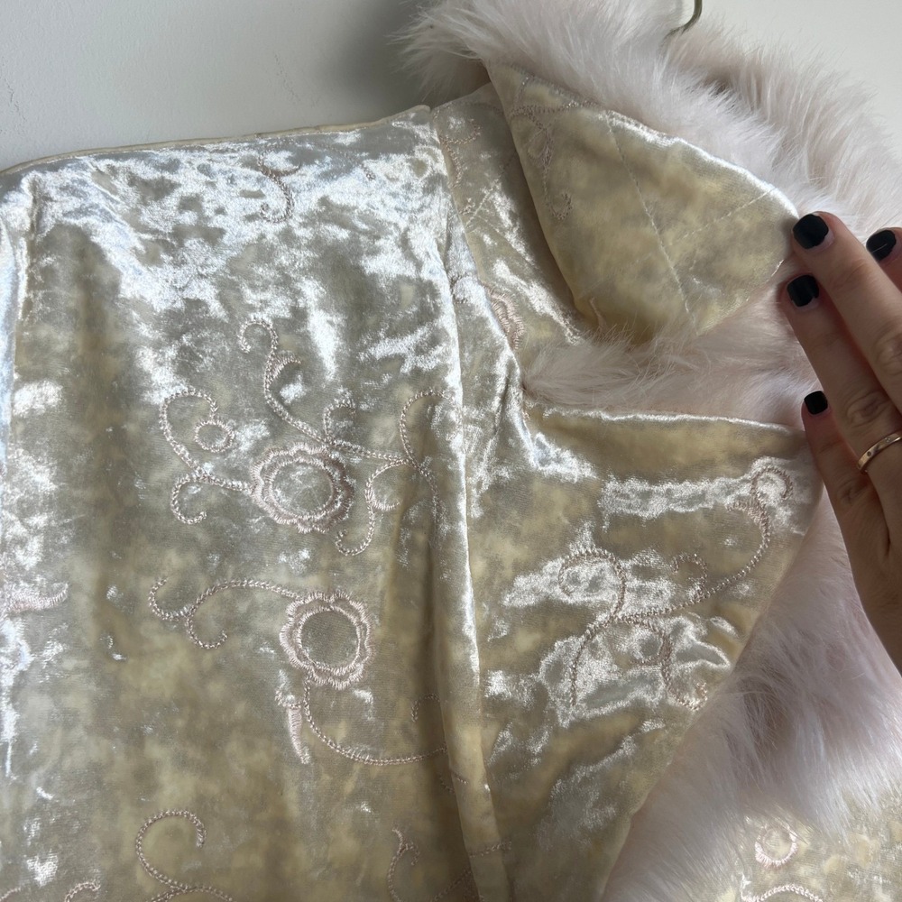 Y2k 2000s Velvet‎ floral Embroidered Faux Fur Collar Coat 70s Boho Glam Vibes - Picture 8 of 10